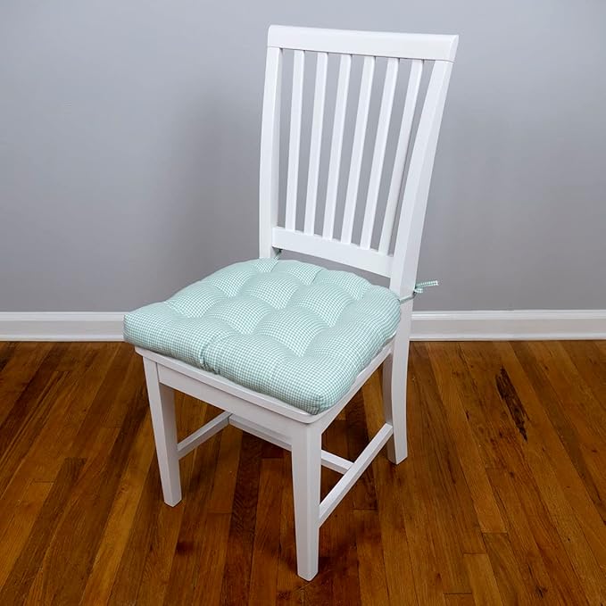 Barnett Home Decor Madrid Aqua Dining Chair Pad with Ties - 15 x 17 Size Small Chair Cushion - Latex Foam Fill - Machine Washable, Reversible, 100% Cotton, Made in USA (Turquoise Gingham Check)