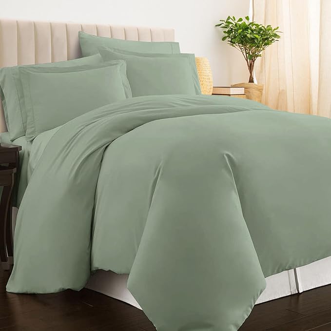 Pizuna Pure 100% Cotton King Duvet Cover Set, Luxurious 400 Thread Count Long Staple Cotton Sateen Weave with Button Closure (Combed Sea Foam Cotton Duvet Cover King)