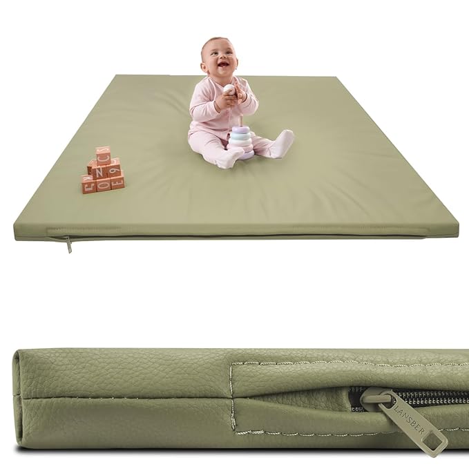 Lansber：1.2" Padded Baby Play Mat 50x50 Playpen Mat- Extra Thick Double-Sided Waterproof Vegan Leather for Infants and Toddlers, Soft and Easy-to-Clean Floor Mat for Crawling & Play