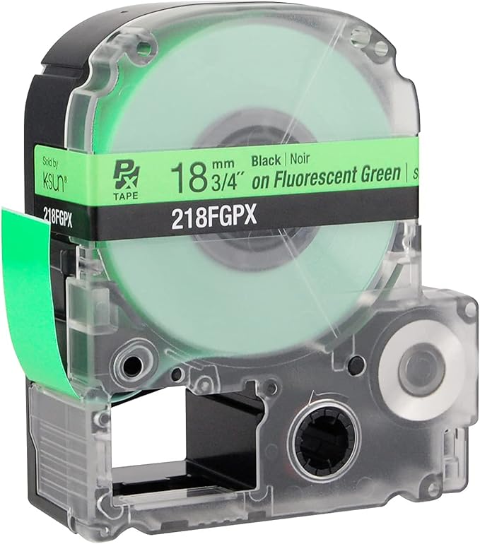 Epson LABELWORKS 218FGPX Genuine PET (Polyester) Tape Cartridge - Black on Fluorescent Green Label Maker Tape - 3/4" (18MM) Wide, 30'