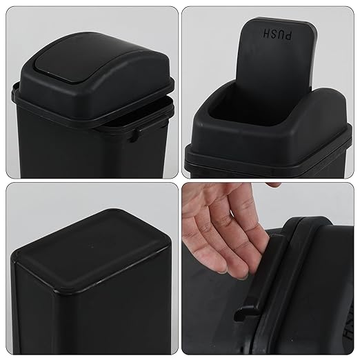 Cand 4-Pack 1.8 Gallon Plastic Swing Top Trash Can, Small Garbage Can with Swing Lid, Black