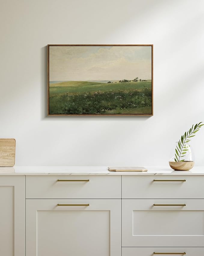 InSimSea Framed Canvas Wall Art Vintage Decor, Farmhouse Decor, Vast Grassland Landscape Paintings, Large Prints, Scenery Wall Decoration for Living Room Bedroom Bathroom Home Decor, 20"x30"