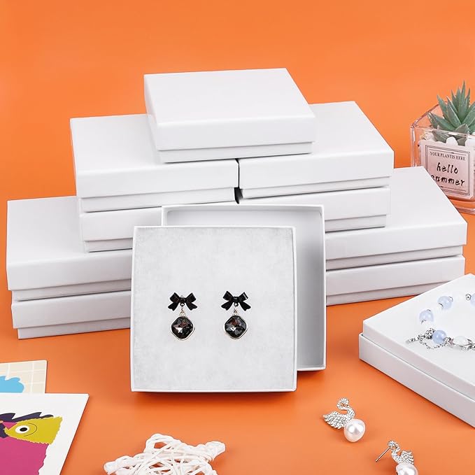Small Gift Boxes, 40 Pack 3.5x3.5x1 Inch Bulk Cotton Filled Small Jewelry Boxes with Lids for Necklace Ring Bracelet Earring Display Box (White)