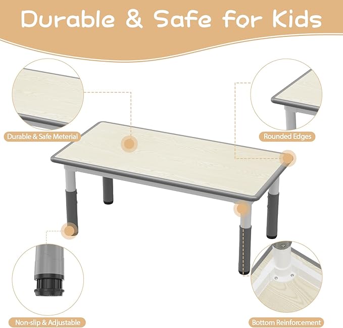 Kids Table and Chair Set, Height Adjustable Toddler Table and 4 Chairs Set for Ages 2-10, Graffiti Desktop, Non-Slip Legs, Arts & Crafts Table, Children Activity Table for Daycare Classroom Home