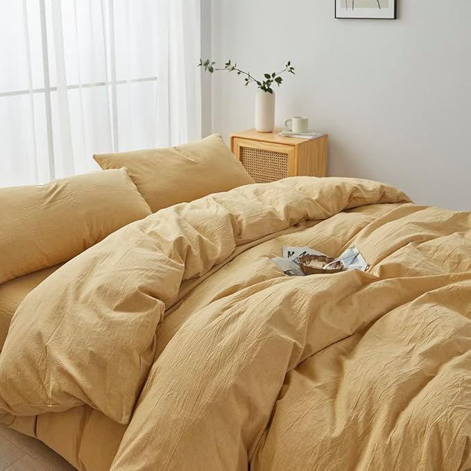 FACE TWO FACE Bedding Duvet Cover Set100% Washed Cotton Duvet Cover Linen Like Textured Breathable Durable Soft Comfy (Twin, Ginger)