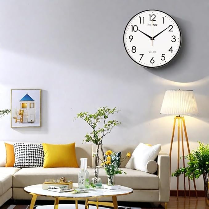 Round Wall Clock 13 Inch Silent Non-Ticking Battery Operated Large Display Analog for Living Room Bedroom Study Room and Kitchen Decor (Black)