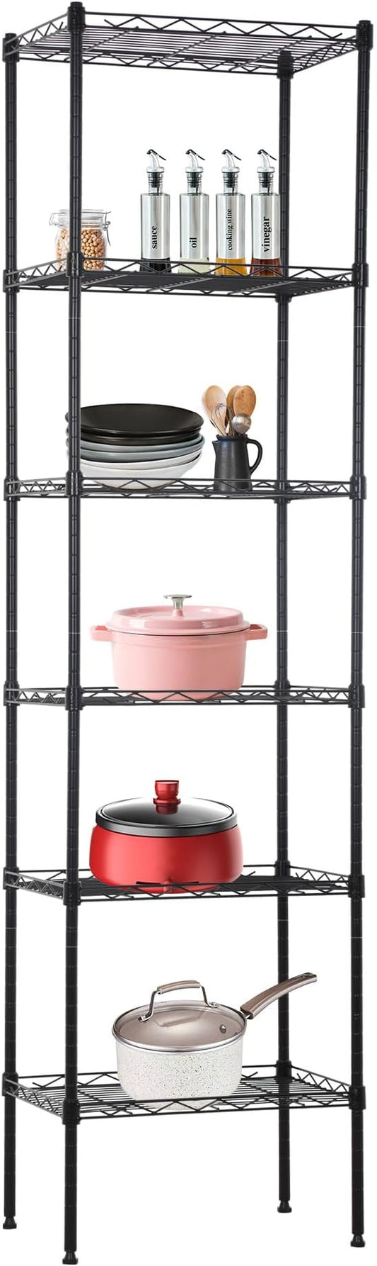 BestOffice Metal Garage Shelving 6 Tiers Garage Storage Shelves Heavy Duty 17”D x 12”W x 64”H Easy Assemble Wire Shelving NSF Certified Storage Shelves with Levling Feet for Home Garage Office, Black