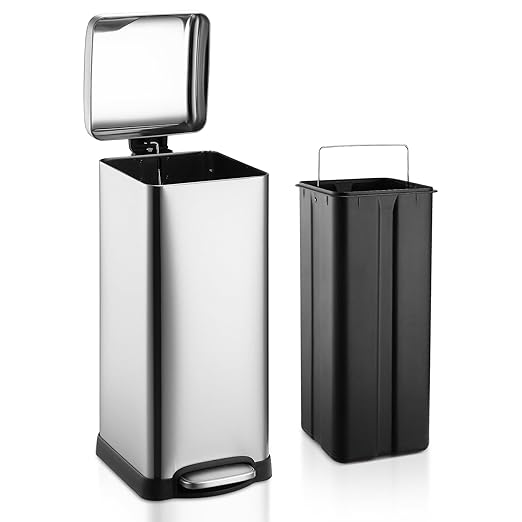 30 Liter/8 Gallon Kitchen Trash Can, Fingerprint-Proof Stainless Steel Garbage Can with Soft Close Lid, Foot Pedal, Removable Inner Bucket for Home, Office, Bedroom, Bathroom, Silver