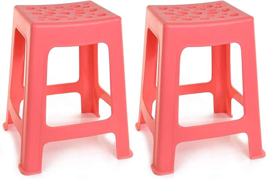 Mintra Home Light Duty Plastic Stools 2pk (18in Height, Coral)