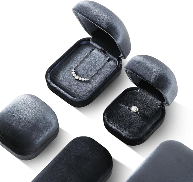 Resilient Velvet Ring Earrings Bracelet Necklace Display Box, Travel Mini Jewelry Organizer Case (Gray, Necklace Box)