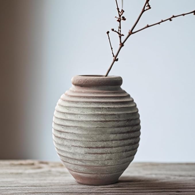 Antique Ceramic Flower Vase for Living Room Bedroom 7.87'' Farmhouse Decor for Bouquet Fake Plant Home Decor Office Table Shelf Fireplace Centerpieces Rustic Retro Vintage Classic Modern