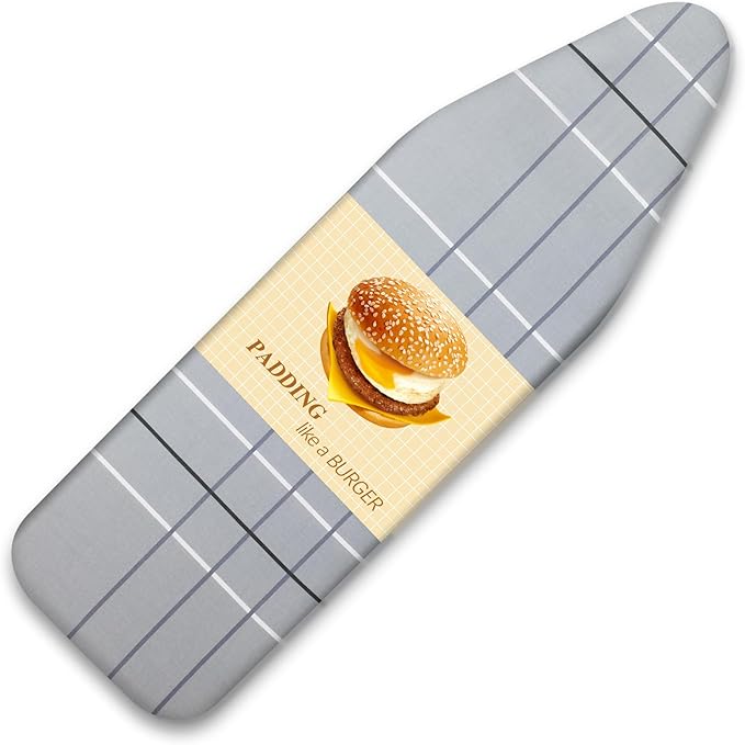 BNDX Ironing Board Cover, 18" x 49" Standard Size Thick Padding with Bongee Cord, Stain Resistant & Durable Scorch, 2 Click Buckles for Smooth Iron and Easy Installation Modern Gray
