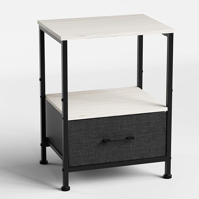 Side Table with Fabric Drawers,2-Tier Nightstand,End Table with Open Shelf for Bedroom, Living Room, Kitchen, Entryway, Grey Wash