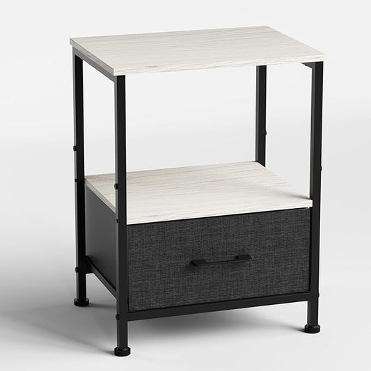 Side Table with Fabric Drawers,2-Tier Nightstand,End Table with Open Shelf for Bedroom, Living Room, Kitchen, Entryway, Grey Wash