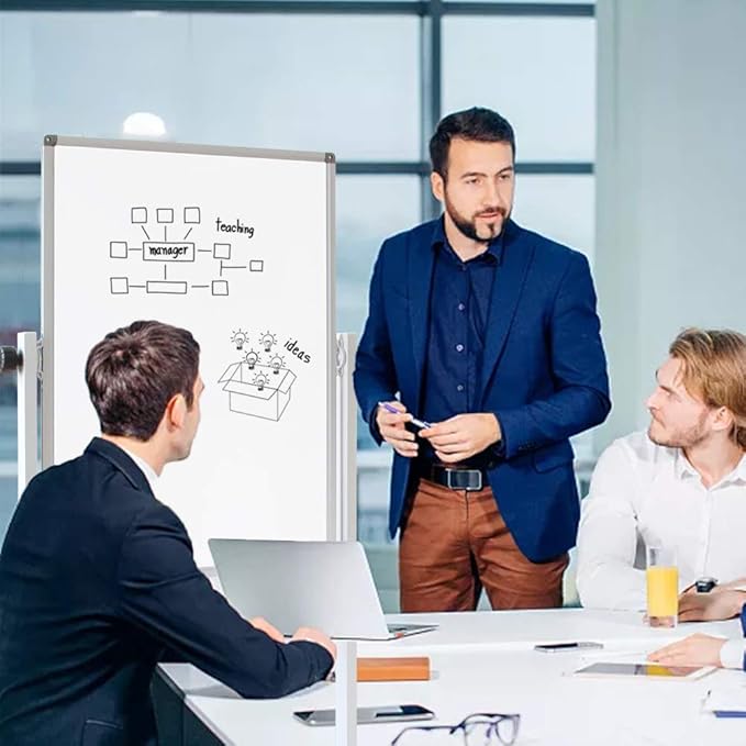 DEVELOP Magnetic Mobile White Board with Stand, 36 x 24 Inches, Rolling Double Sided Dry Erase Board on Wheels, Small Writing Standing Whiteboard Easel Easy Flip for Home, Office & School