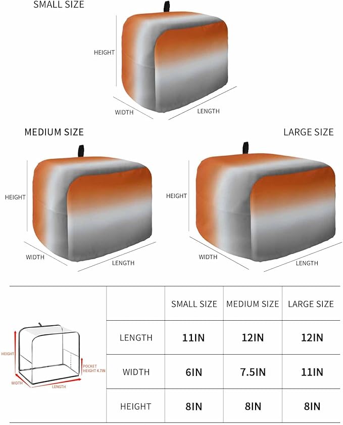 Toaster Cover 4 Slice Orange Grey Ombre Toaster Oven Cover with Pockets Gradient Gradual Color Dustproof Bakeware Protector Small Kitchen Appliance Dust Covers and Fingerprint Protection for Women