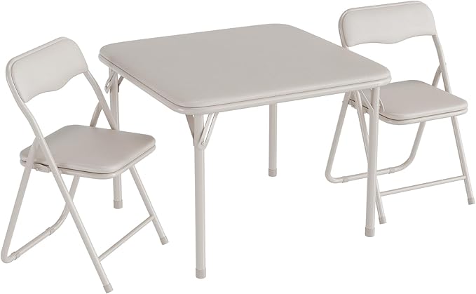 GarveeHome Boys and Girls Folding Table and Chair Set of 3, Featuring a Portable Table and Chairs with Soft Pu Cushions. No Assembly is Required, Perfect for Eating, Reading and Playing,Beige.