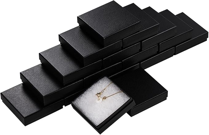 Magicool 40 Pack 3.5x3.5x1 Inch Cardboard Jewelry Boxes,Used for Necklaces,Bracelets,Earrings,Jewelry,Small Gift Packaging,Jewelry Gift Boxes with Lids and Filled with Cotton(Black)