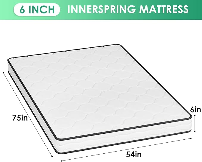PayLessHere 6 Inch Hybrid Mattress with Innerspring and Foam/Fiberglass Free/Medium Firm Spring Mattress/Full Size Mattress in a Box/CertiPUR-US Certified/Cool Sleep Pressure Relief
