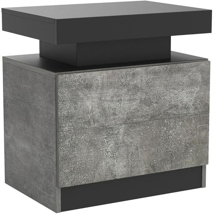 LED Nightstands Set of 2, Modern End Side Table with 2 Drawers, LED Bedroom Furniture for Bedroom and Living Room, Grey