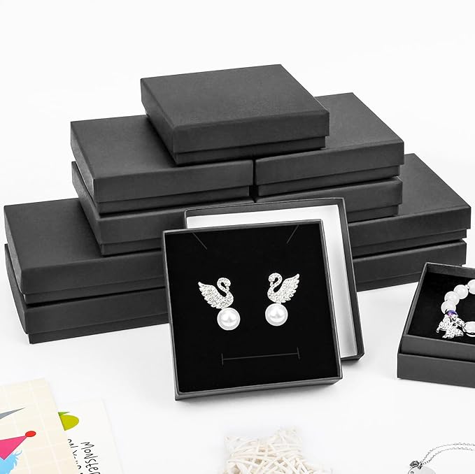 Small Jewelry Box, 40 Pack 3.5x3.5x1 Inch Jewelry Gift Boxes, Velvet Sponge Cardboard jewelry Boxes for Ring Earrings Necklaces (Black)