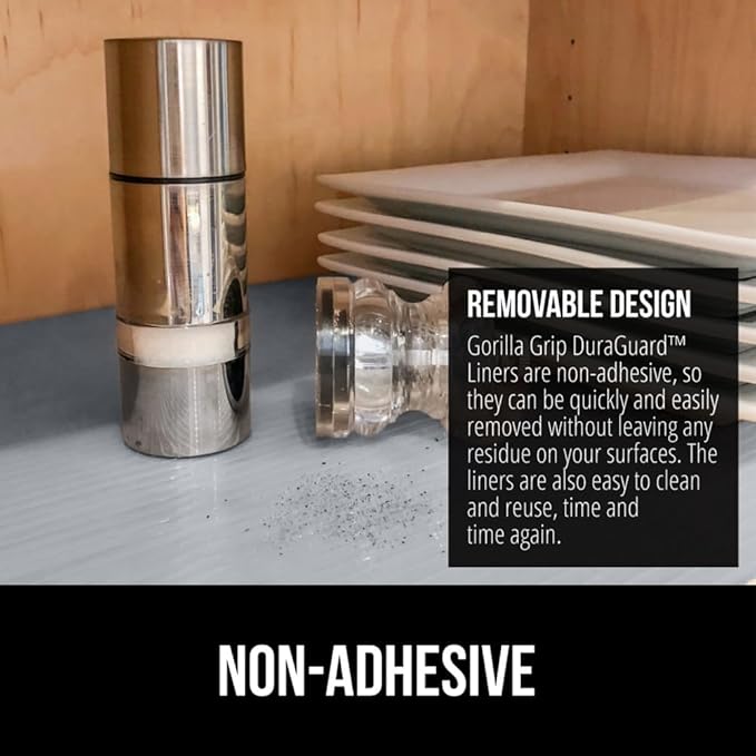 GORILLA GRIP DuraGuard Shelf Liner, 20x20 Non-Adhesive Cabinet Liners for Kitchen Drawers, Shelves, Refrigerator, Pantry Storage, Bathroom Closet, Durable Waterproof BPA Free Ribbed Plastic, Gray