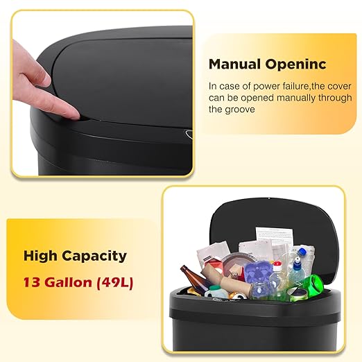 BestOffice 13 Gallons Automatic Sensor Kitchen Trash Can with Lid, Touchless Garbage Can for Bathroom, Bedroom, Home Office Waste Bin 50L