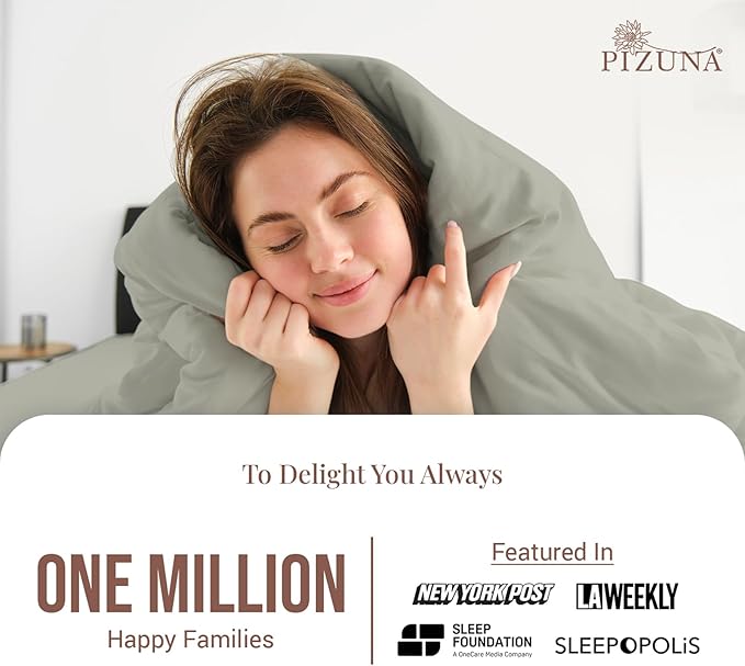 Pizuna 100% Cotton King 3 Pc Duvet Cover + 1 Pc Fitted Sheet Set 400 Thread Count Silver Sateen Weave Luxurious Long Staple Cotton 4 Piece Bedding Set - 1 Duvet Cover, 2 Pillow Shams, 1 Fitted Sheet