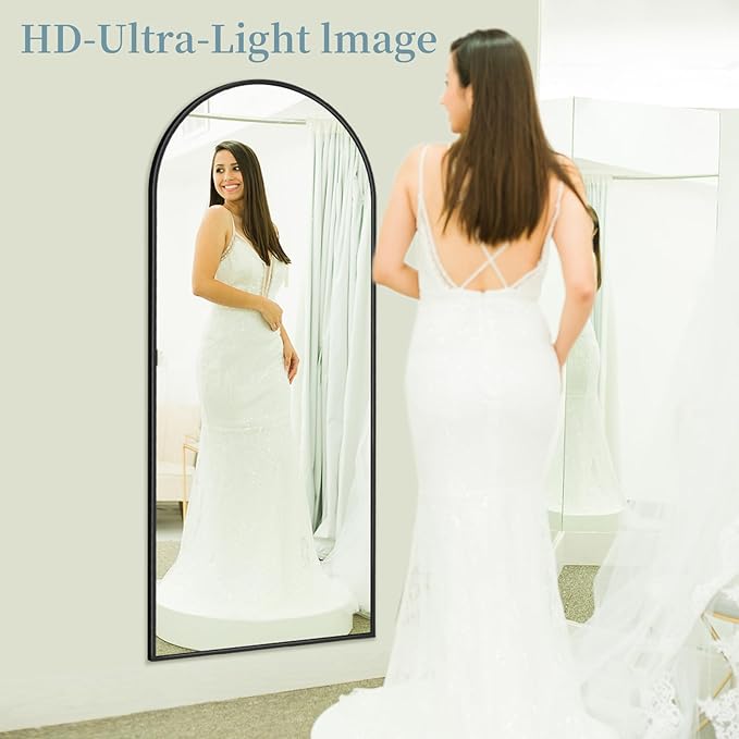 Full Length Mirror with Stand, 58"x18" Arched Full Body Mirror, Large Stand Up Aluminum Frame Floor Freestanding Hanging Leaning Mounted for Bedroom Living Room Entryway Black