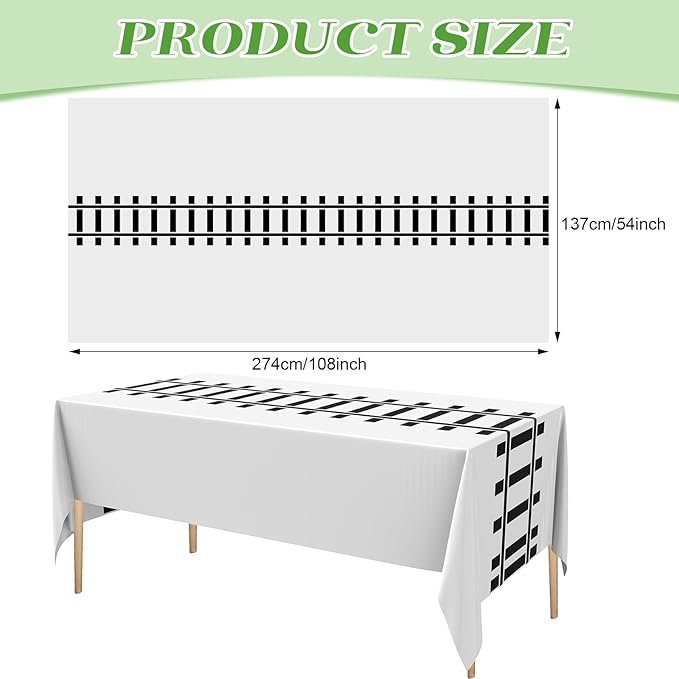 6 Pcs Train Party Decorations Railroad Track Tablecloths Train Birthday Party Supplies 54 x 108 Inch Plastic Table Covers for Railroad Track Western Theme Birthday (White)