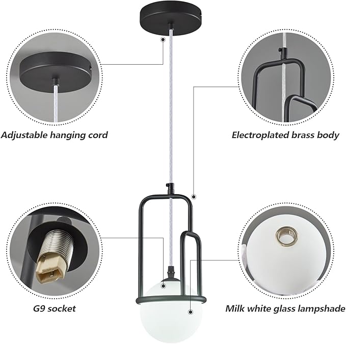 5 Inch Modern Black Pendant Light Globe Pendant Light Fixture Mid Century Pendant Lighting for Kitchen Island Dining Room Living Room Bedroom(2 Pack)