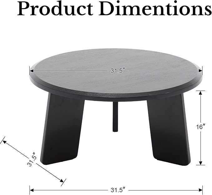 Modern Wood Coffee Table Small Desk Farmhouse Round Coffee Table Floor Table Couch Table Easy Assembly for Living Room/Office/Reception/Sofa Couch End, Black