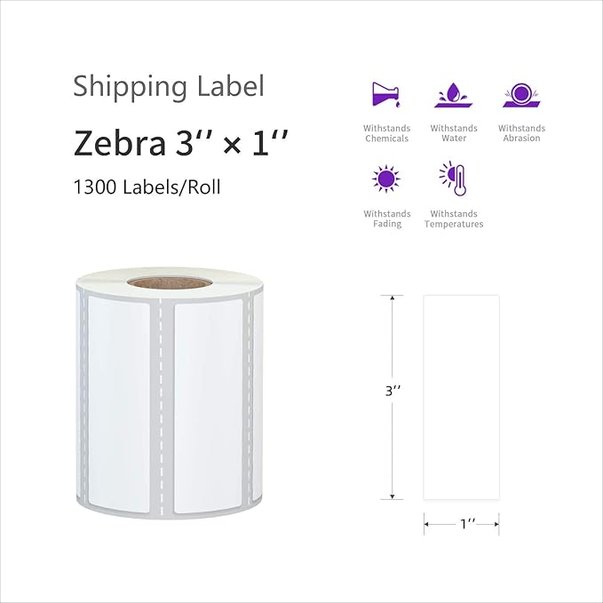 AveneMark 12 Rolls 3" x 1" Direct Thermal Labels for Barcodes Postage Address Shipping Labels Compatible with Rollo & Zebra Desktop Printers Adhesive - 1300Pcs/Roll