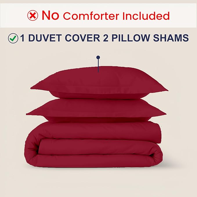 Kotton Culture 3 Pc California King Size Duvet Cover Set -100% Egyptian Cotton Sateen 600 Thread Count Ultra Soft Premium Durable Comforter Cover Zipper Closure & Corner Ties (Red Burgundy,104"x98")