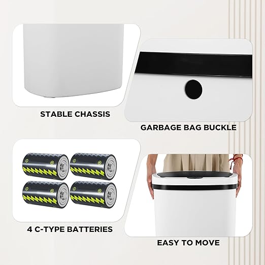 PayLessHere 13 Gallon Trash Can Kitchen Trash Can Automatic Garbage Can with Lid Touch Free High-Capacity Motion Sensor for Kitchen Bedroom Bathroom Office Wateproof Trash Bin (1, White)