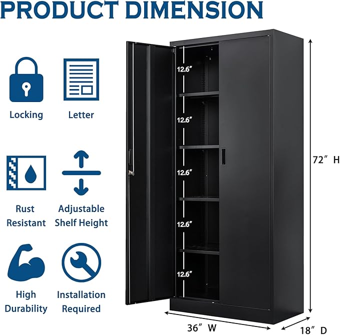 Storage Cabinet, 72 Inch Tall Metal Storage Cabinet with Doors and Shelves,Heavy Duty Metal Cabinet, Pantry Cabinets for Kitchen Storage, Garage Cabinet for Living, Dining Room.