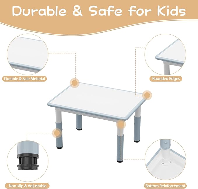 GAOMON Kids Table and 4 Chairs Set, Height Adjustable Toddler Table and Chairs Set for Ages 2-10, Graffiti Desktop, Non-Slip Legs, Child Table for Daycare Classroom Home