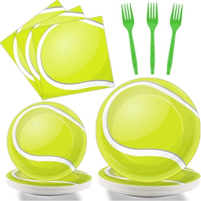 Wiooffen 96 Pcs Tennis Party Plates Napkins Tableware Set Tennis ball Supplies Disposable Dinnerware Sports Birthday Decoration Favors for Baby Shower Brithday Party, 24 Guests
