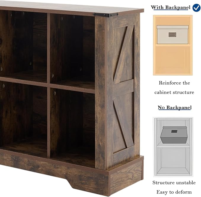 9 Cube Storage Organizer, 3 Tier Bookshelf for Living Room, Farmhouse Bookcase with Led, Kids Toy Storage Cabinet, Wall Cubby Shelves for Home Decor, Wood Display Cabinet for Bedroom, Brown