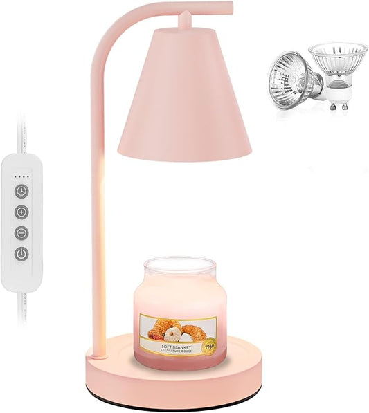 Pink Candle Warmer, Candle Warmer Lamp with Timer，Electric Candle Lamp Warmer for Scented Wax with 2 Bulbs，House Warming Gifts New Home&Gifts for Women, Candle Lamp for Jar Candles