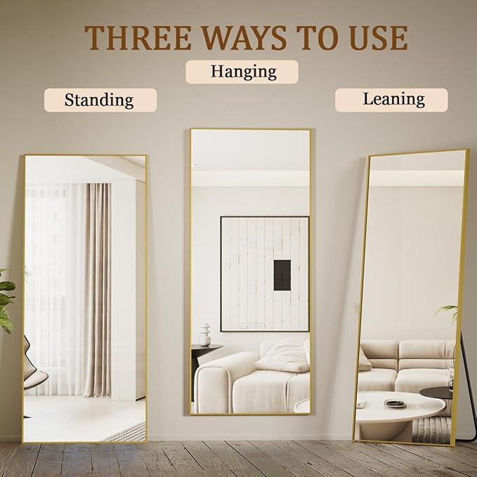 Koonmi 71"x26" Mirror Full Length, Standing Hanging or Leaning Against Wall Floor Mirrors, Full Body Floor Mirror for Bedroom Living Room, Gold