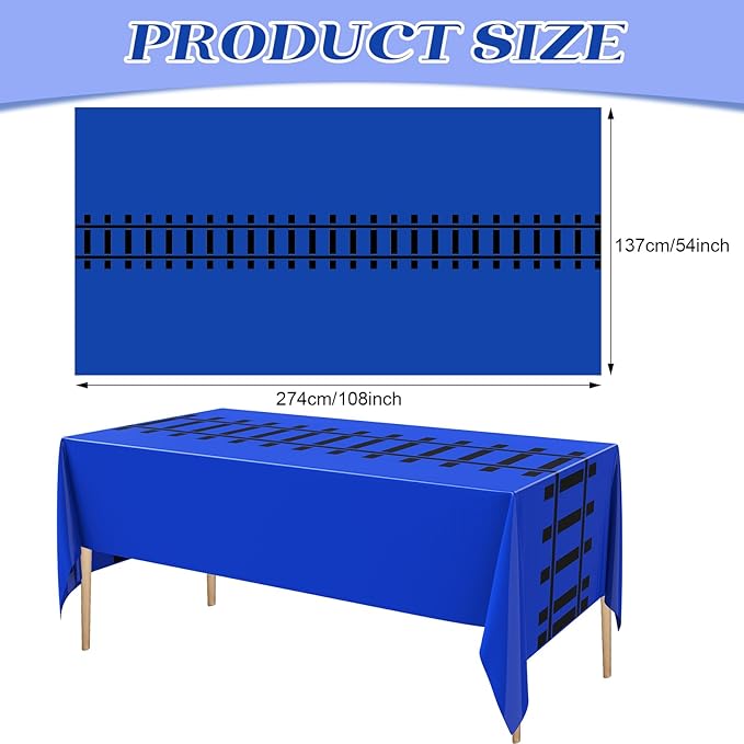 3 Pcs Train Party Decorations Railroad Track Tablecloths Train Birthday Party Supplies 54 x 108 Inch Plastic Table Covers for Railroad Track Western Theme Birthday (Blue)