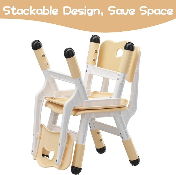 GAOMON Kids Chair Set of 2, 3 Level Height Adjustable Kid Chair, Plastic Toddler Chairs for Children Boys Girls Age 2-6, Suitable for Home Family Classroom Nursery Indoor Use, Beige