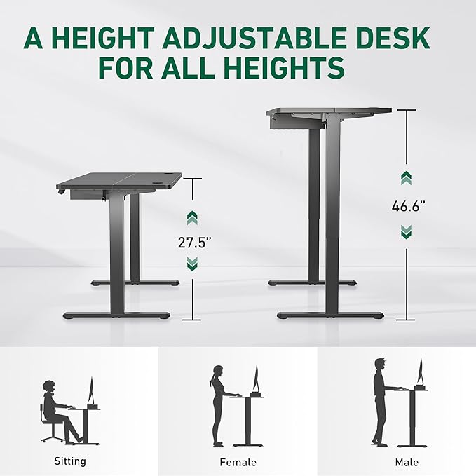 FEZIBO 48 x 24 Inches Standing Desk with Drawer, Adjustable Height Electric Stand up Desk with Storage, Sit Stand Home Office Desk, Ergonomic Computer Desk, Light Rustic