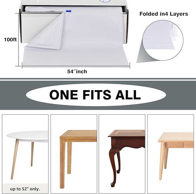 Craft And Party, 54 in x 100 feet Plastic Table Cover Roll for Party, Banquet, Picnic, Kids Activities for Any Size and Shape Table (White, 54" x 100ft)