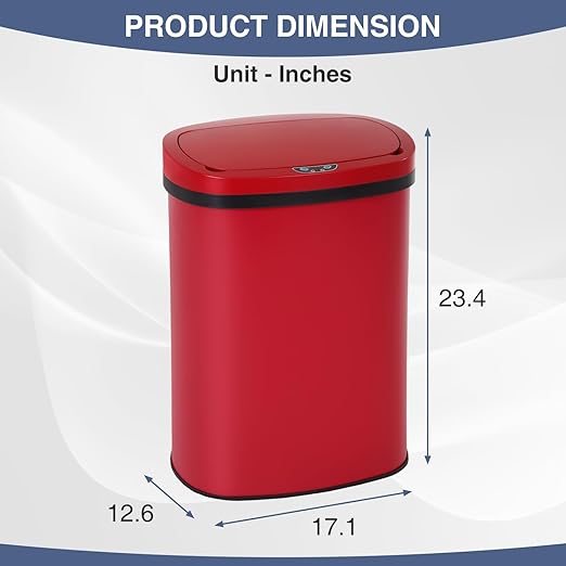 PayLessHere 13 Gallon Trash Can Kitchen Trash Can Automatic Garbage Can with Lid Touch Free High-Capacity Motion Sensor for Kitchen Bedroom Bathroom Office Trash Bin (1, Red Stainless Steel)