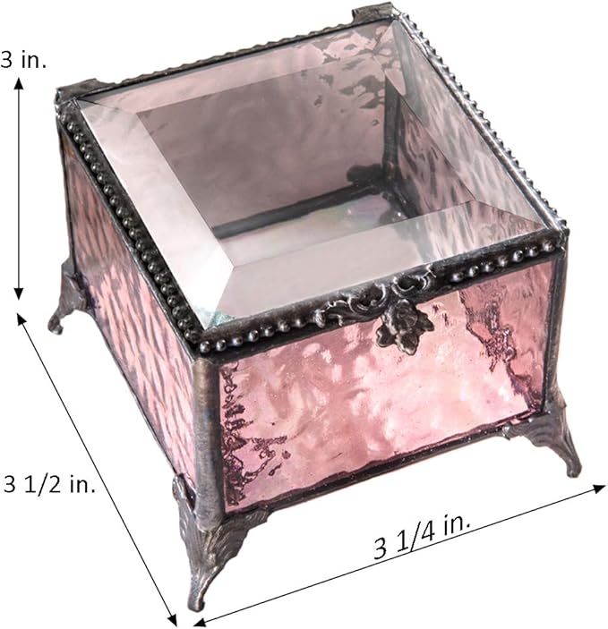 Personalized Engraved Jewelry Box Decorative Vanity Display Stained Glass Keepsake - J Devlin Box 903 EB217-1 (Pink)