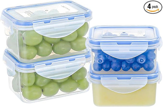 KIGI 4 Pack 17OZ 6OZ Small Plastic Containers Set Leakproof Rectangular Small Bento Box with Lids Airtight Mini Meal Prep
