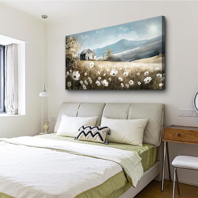 Wapluam Large Canvas Wall Decor For Living Room Wall Art For Bedroom Office Decorations Field Scenery Watercolour Wall Paintings Stretched And Framed Wall Pictures Artwork Home Decor Ready To Hang