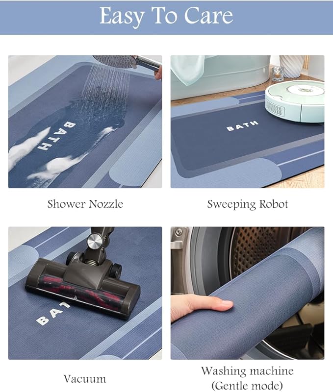 MontVoo-Bath Mat Rug Long Non Slip Super Absorbent Bathroom Runner Stain Resistant Quick Dry Thin Bathroom Mat Fit Under Door-17"x59",Navy